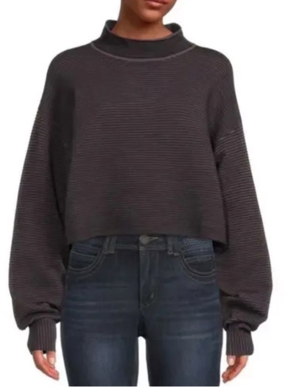 Good American Heavy Ribbed Boxy Mockneck Long Sleeve Top Size 3